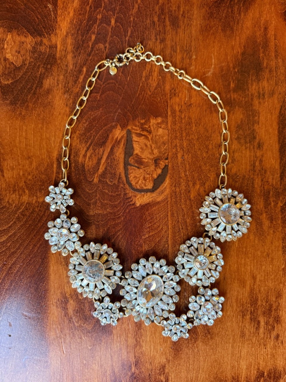 J. Crew Gold Tone Crystal Floral Bib Necklace
